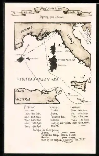 AK Reiseroute der 1. britischen U-Boot-Flottille im westlichen Mittelmeer 1933