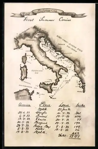 AK Reiseroute der 1. britischen U-Boot-Flottille im in der Adria 1933