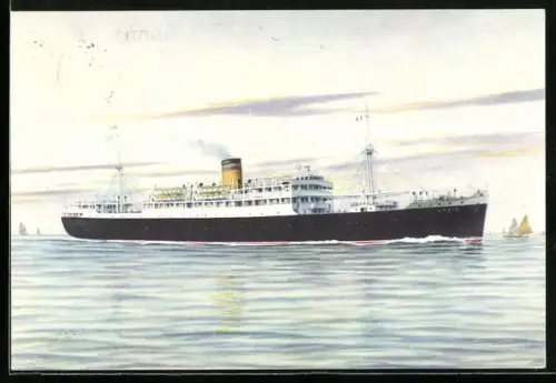 Künstler-AK Passagierschiff MS Lydia sich der Küste nähernd