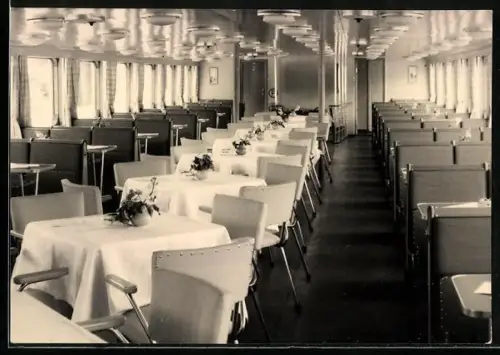 AK Passagier-Binnenschiff MS Aktivist, Blick in die Mitropa-Schiffsgaststätte