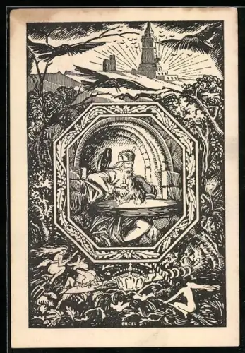 AK Frankenhausen /Kyffh., 25. Jubiläum des Kyffhäuser-Denkmals 1921, Flugpost-Stempel