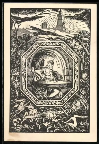 AK Frankenhausen /Kyffh., 25. Jubiläum des Kyffhäuser-Denkmals 1921, Flugpost-Stempel, Kyffhäuser-Flug