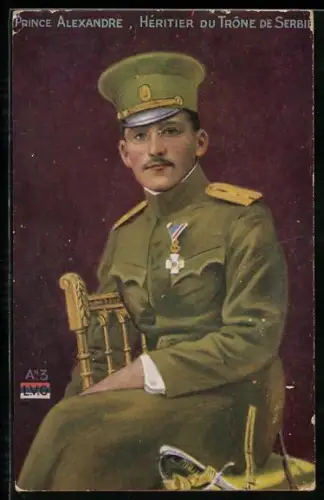 AK Serbien, Prinz Alexander von Serbien in Uniform mit Säbel