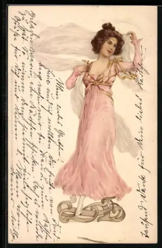 AK Junges Mädchen mit Tuch beim Tanz, Jugendstil