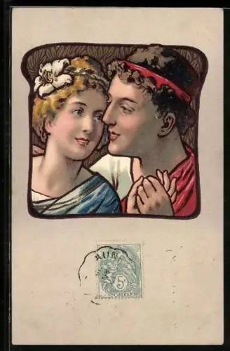 AK Junges Pärchen in inniger Umarmung, Jugendstil