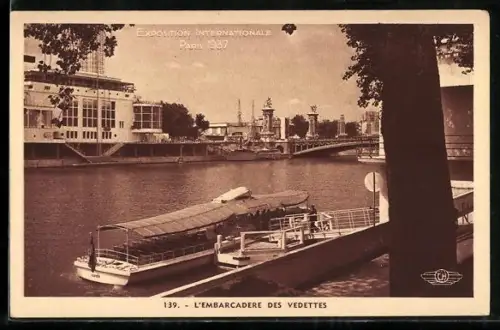 AK Paris, Exposition internationale 1937, L` Embarcadere des Vedettes