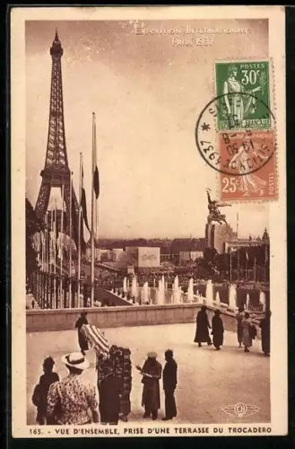 AK Paris, Exposition internationale 1937, Vue d`Ensemble, prise d`une Terrasse du Trocadero