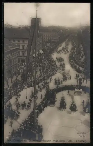 AK München, XV. Deutsches Bundesschiessen 1906, Festzug aus der Vogelschau