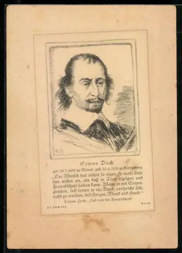 AK Dichter Simon Dach mit Zitat aus Lied von der Freundschaft