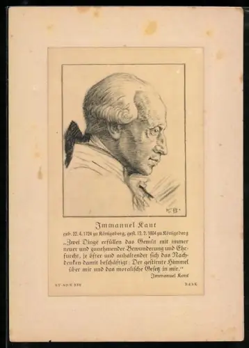 AK Philosoph Immanuel Kant im Profil mit Zitat