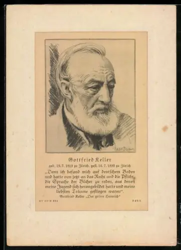 Künstler-AK Porträt Dichter Gottfried Keller