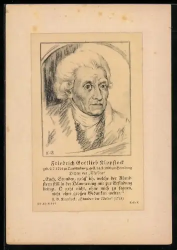 Künstler-AK Porträt Dichter Friedrich Gottlieb Klopstock
