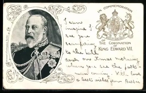 AK In Commemoration of the Coronation of King Edward VII., Portrait and Coat of Arms