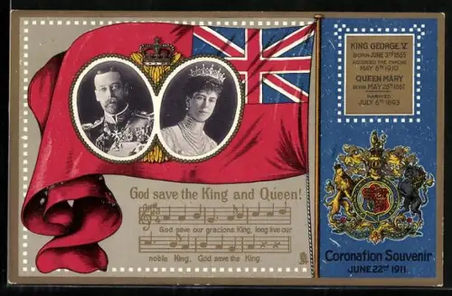 AK King George V. and Queen Mary, Coronation Souvenir 1911, Coat of Arms and Flag