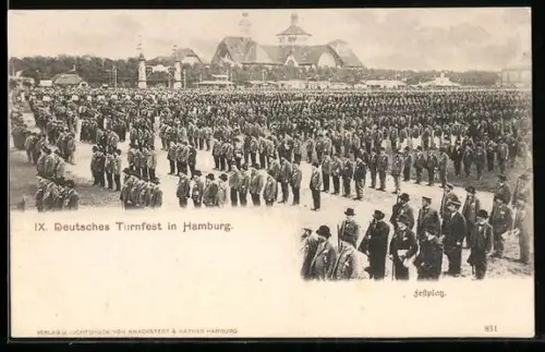 AK Hamburg, IX. Deutsches Turnfest, Ansammlung von Männern auf dem Festplatz