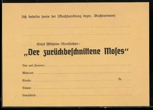 AK Stück von Wilhelm Matthiessen Der zurückbeschnittene Moses, Korrespondenz-Karte von Ludendorff-Verlag