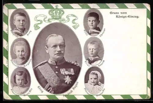 AK König Friedrich August von Sachsen und seine Kinder Prinz Christian, Kronprinz Georg und Prinzessin Maria Alix
