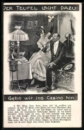 AK Elegant gekleidetes Paar nach einem Casinobesuch mit ihren Gewinnen