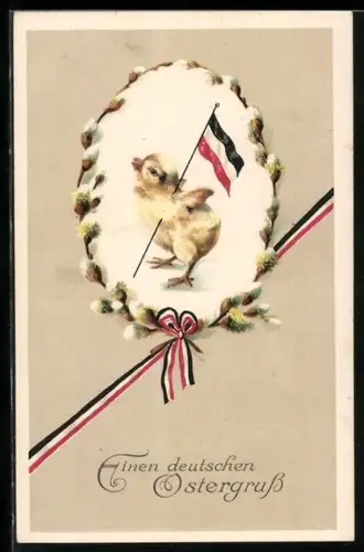 AK Osterküken mit einer Reichsflagge