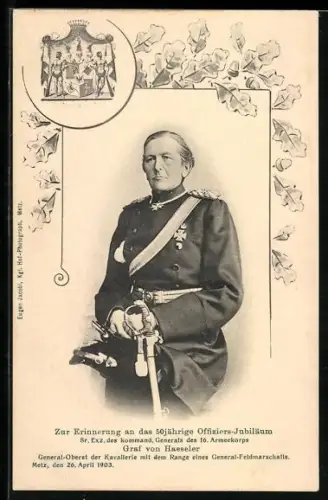 AK Portrait des kommand. Generals des 16. Armeekorps, Graf von Haeseler