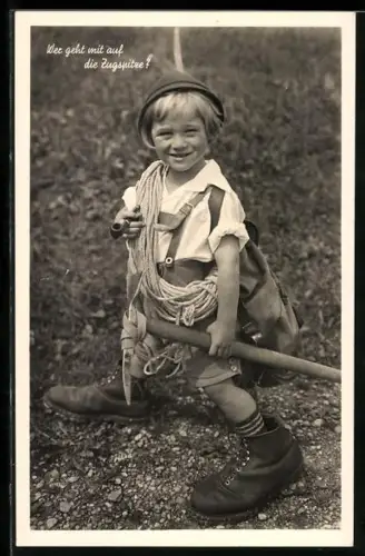 AK kleiner Junge will als Bergsteiger auf die Zugspitze