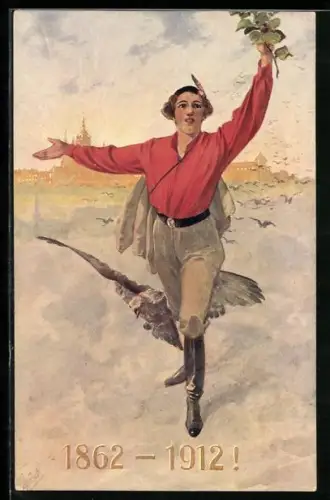 AK Mitglied der Turnvereinigung Sokol mit einem Falken zum 50-jährigen Jubiläum der Bewegung