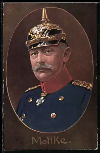 AK Portrait des Generalfeldmarschalls Helmut von Moltke mit Pickelhaube und Uniform