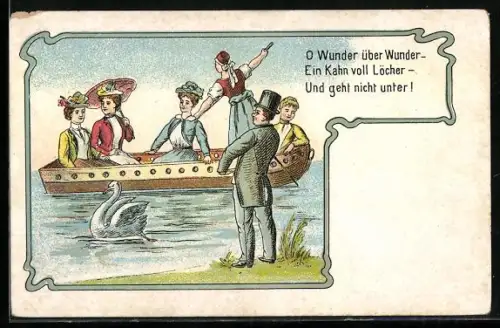 AK Mann beobachtet ein Boot voller Löcher