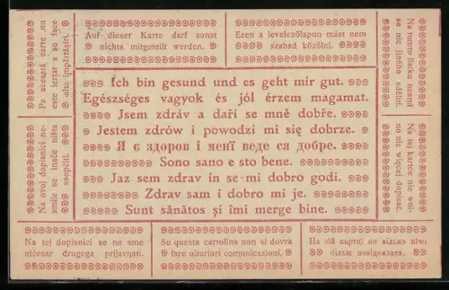 AK Korrespondenzkarte für Kriegsgefangene mit vorgefertigten Sätzen in verschiedenen Sprachen