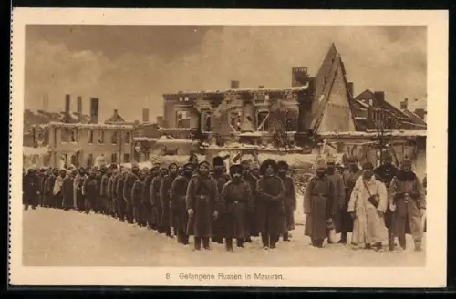 AK Masuren, Kriegsgefangene russische Soldaten im Winter