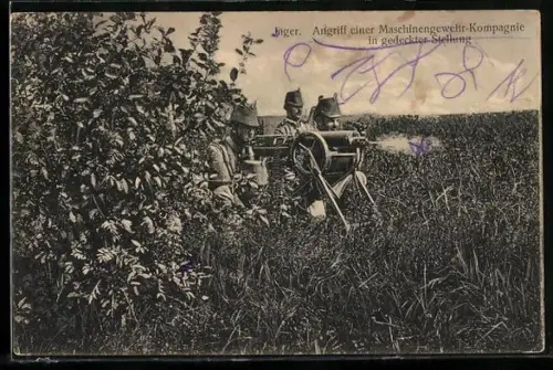 AK Jäger-Infanteristen in einer Maschinengewehrstellung