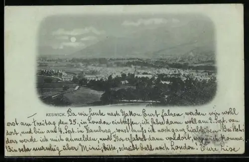 Mondschein-AK Keswick, Bird`s Eye View