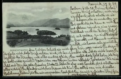 Mondschein-AK Derwentwater, Panorama