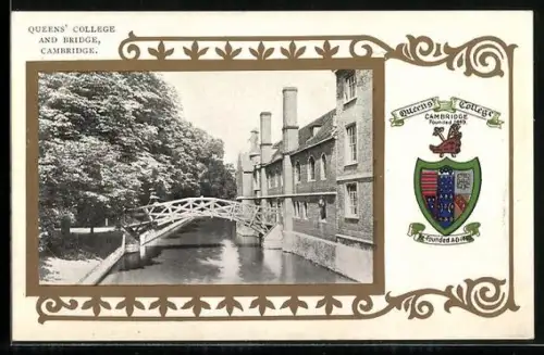 AK Cambridge, Queen`s College and Bridge with Coat of Arms