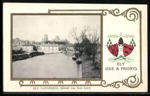 AK Ely, Cathedral from the river with Coat of Arms