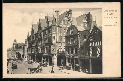 AK Chester, Grosvenor Hotel, Geschäft J. Little & Sons