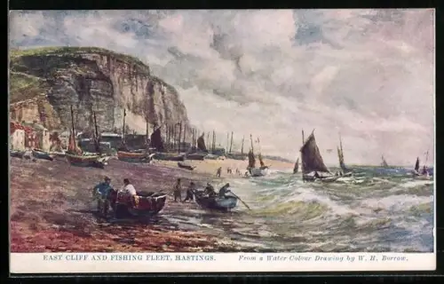 Künstler-AK Hastings, East Cliff and Fishing Fleet