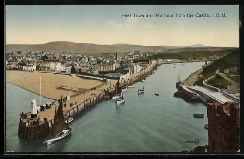 AK Peel /I. O. M., Town and Harbour from the Castle