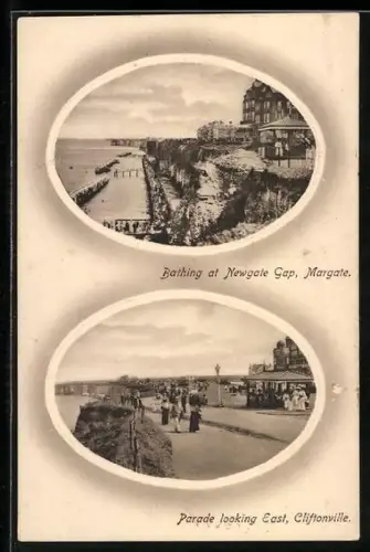 AK Margate, Bathing at Newgate Gap, Cliftonville, Parade looking East
