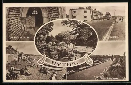 AK Hythe, Skulls in Crypt, Ladies Walk, Beach