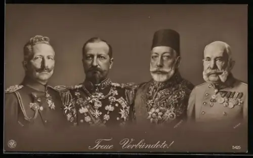 AK Kaiser Franz Josef I. von Österreich u. Mehmed V. der Türkei, Herrscher vom Vierbund