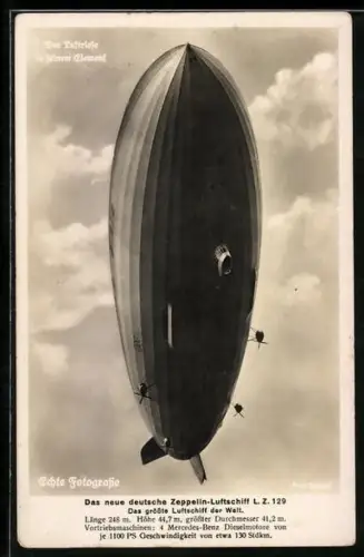 AK Das neue deutsche Zeppelin-Luftschiff L. Z. 129, Der Luftriese in seinem Element