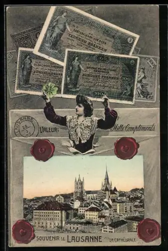 AK Lausanne, Diverse Schweizer Franken-Scheine und Kathedrale