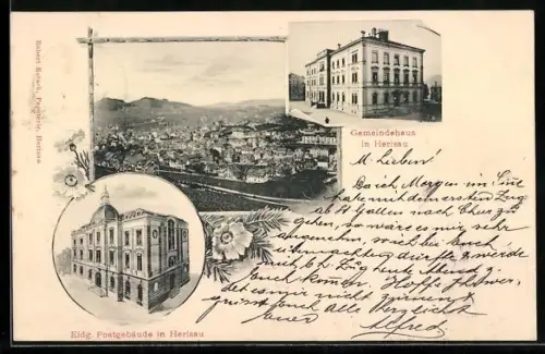 AK Herisau, Teilansicht, Eidgenössisches Postgeäbude, Gemeindehaus