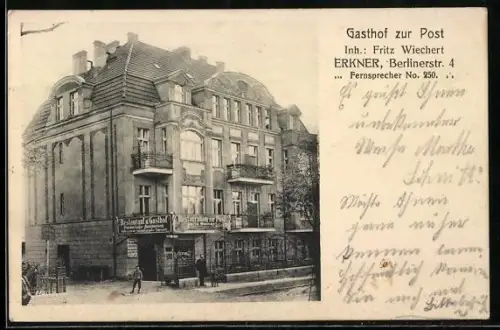 AK Erkner, Gasthof zur Post, Inh. Fritz Wiechert, Berlinerstrasse 4