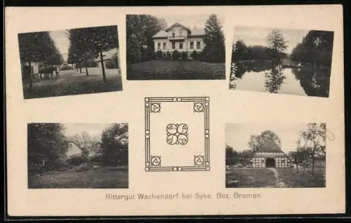 AK Wachendorf bei Syke, Rittergut, Strassenpartie, Fachwerkhaus und Villa