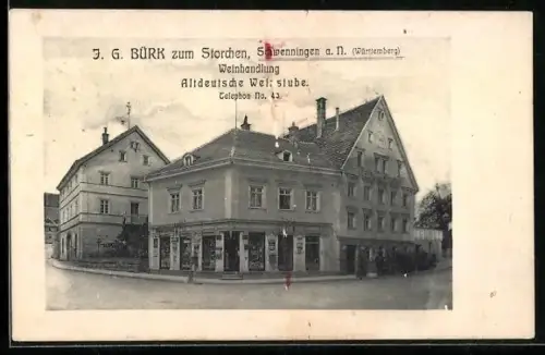 AK Schwenningen a. N., Gasthaus zum Storchen, Bes. J. G. Bürk