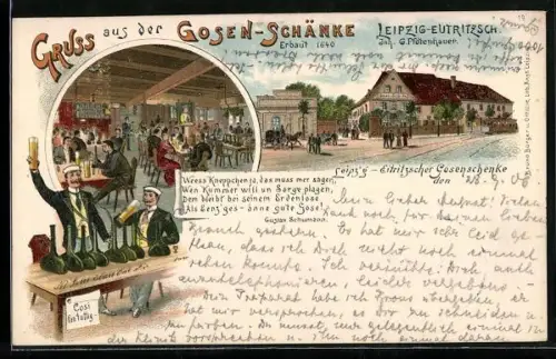 Lithographie Leipzig-Eutritzsch, Gasthaus Gosen-Schänke - Gebäude, Inneres, Fröhliche Zecher