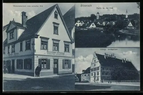 AK Biberach, Weinrestaurant zum scharfen Eck, Paertie an der Riss, Königl. Amtsgericht
