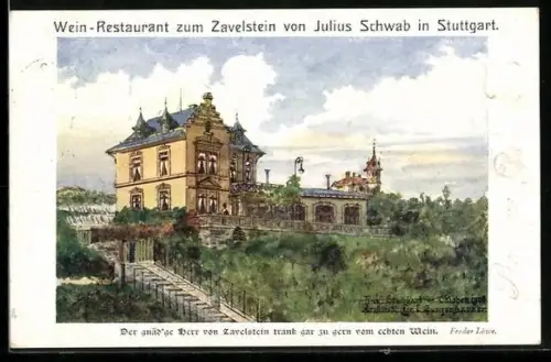 AK Stuttgart, Wein-Restaurant zum Zavelstein von Julius Schwab